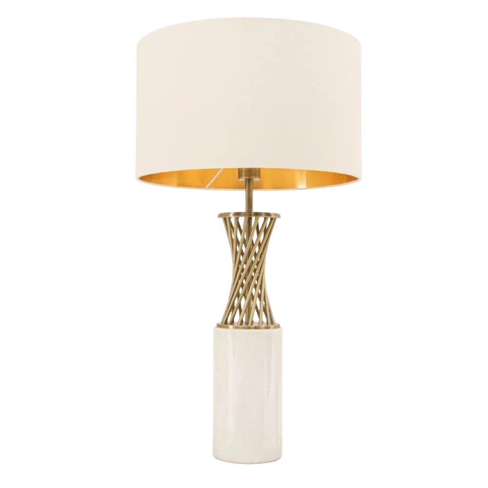 White Marble Table Lamp with Opal and Gold Lined Shade