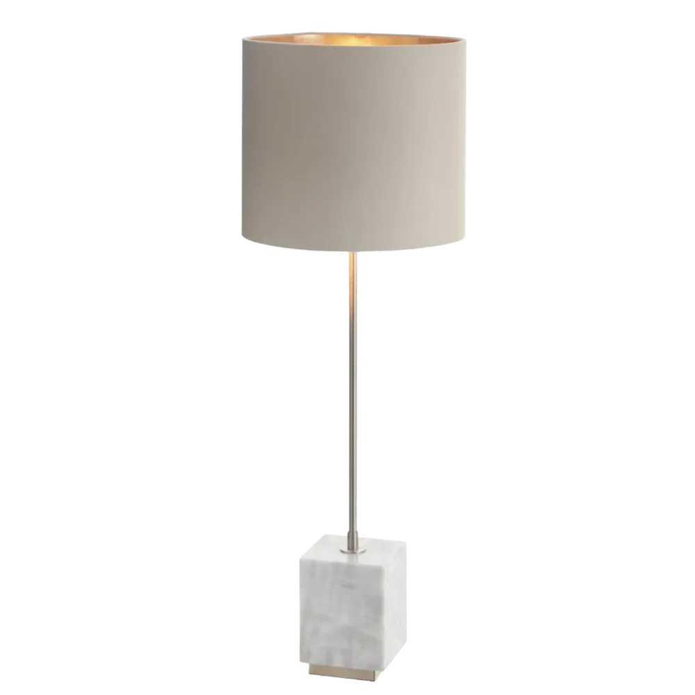 White Marble and Brass Lamp with Gold Lined Latte Shade