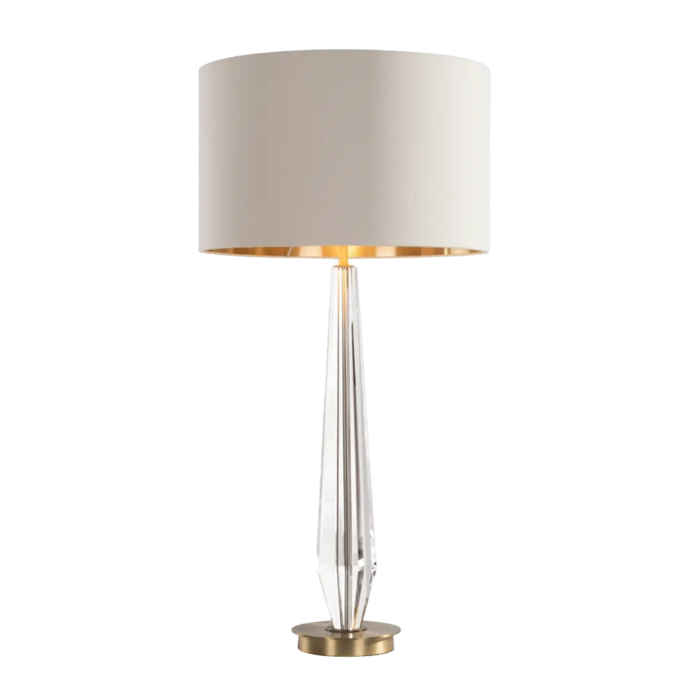 Crystal and Brass Table Lamp with Gold Lined Opal Shade