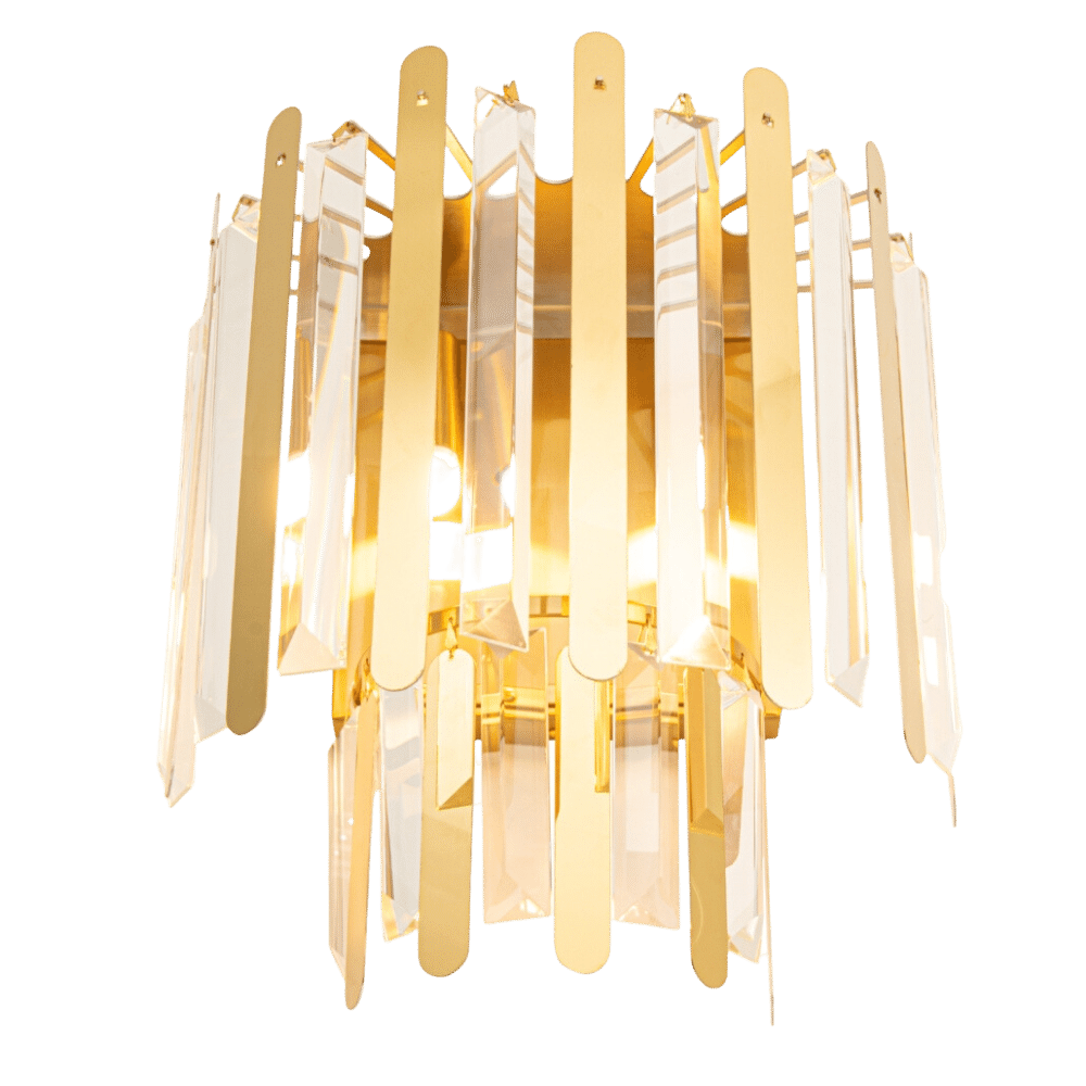 Gold metal and crystal wall light