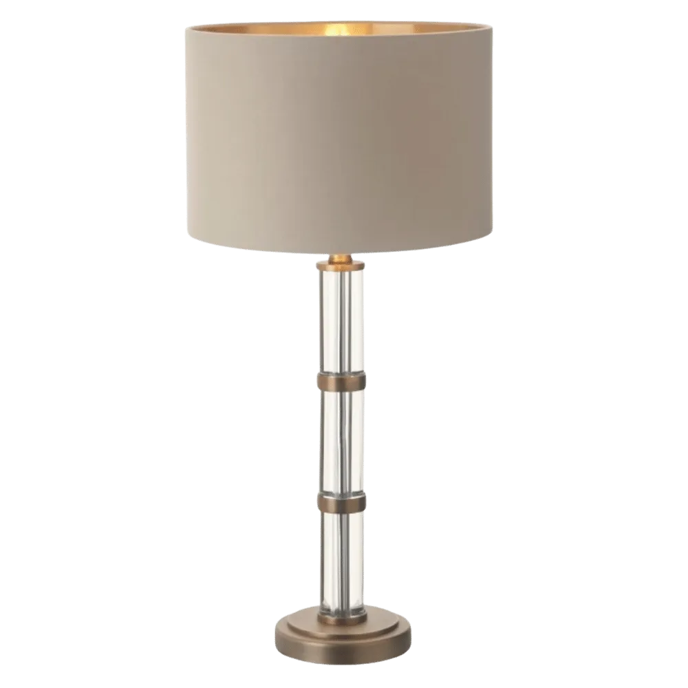 Brass and Crystal Lamp with Latte Shade