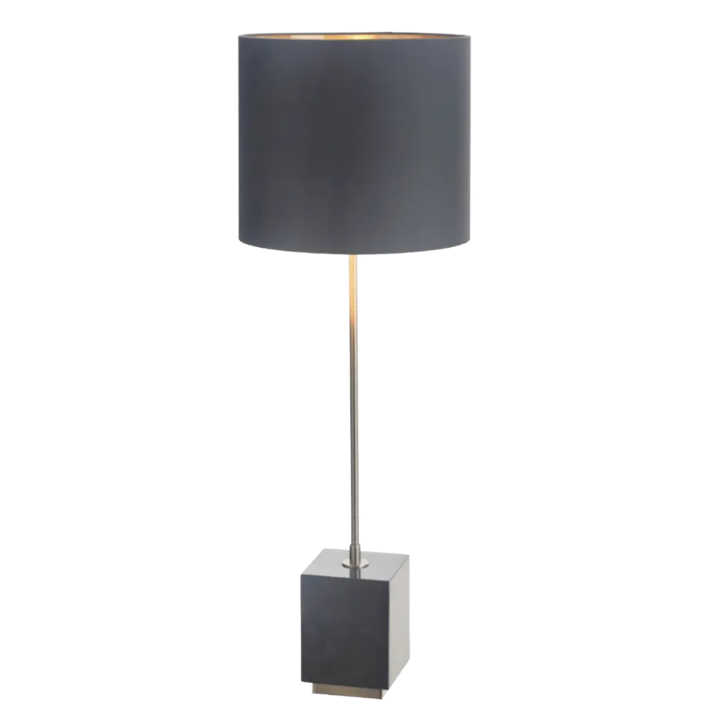 Black Marble and Brass Lamp with Gold Lined Charcoal Shade